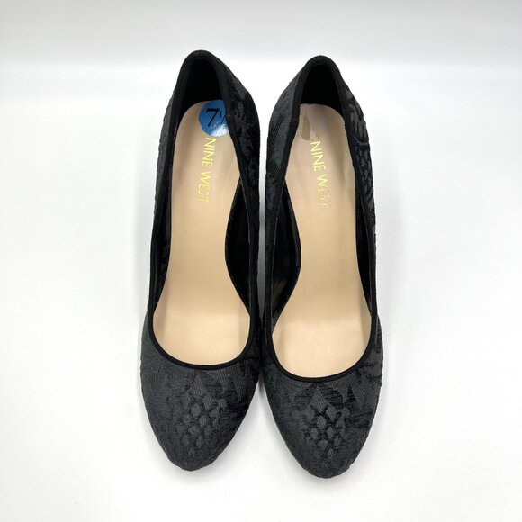 Nine West Womens Size 7.5 Black Tapestry Block Heels Pumps Shoes - Picture 3 of 13